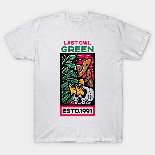 Last Owl Green And Skull T-Shirt by Guideline.std
